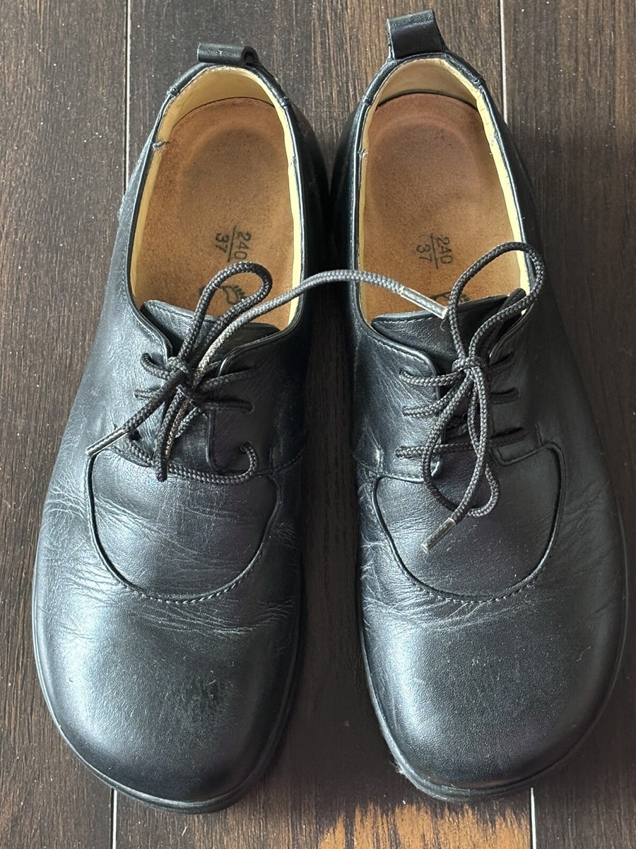 Birkenstock Footprints Black Leather Lace Up Oxfords Shoes
