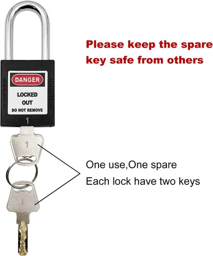 30-PACK Keyed Different Lockout Tagout Locks, Loto Safe Padlocks w/ Tags, Black - Picture 3 of 7