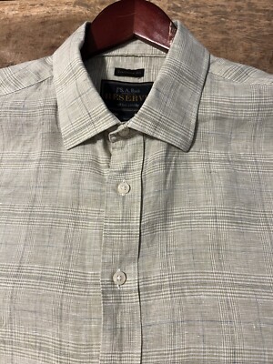 Joseph A Bank Reserve Men's Large Green Linen Long Sleeve Button Plaid Shirt