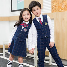 Children Primary School Uniform Boy Girl Navy Waistcoat Vest Tie Clothing Set