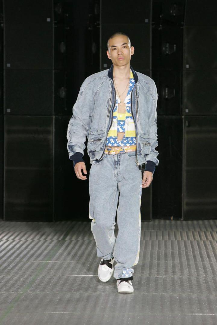 Bernhard Willhelm Denim Bomber Jacket with Shirring Bernhard Willhelm Denim Bomber Jacket with Shirring