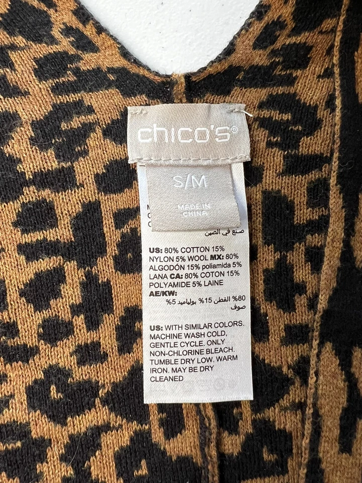 Женское одеяло Chico's с леопардовым анималистическим принтом шаль коричневое пончо размер S/M - Изображение 4 из 4