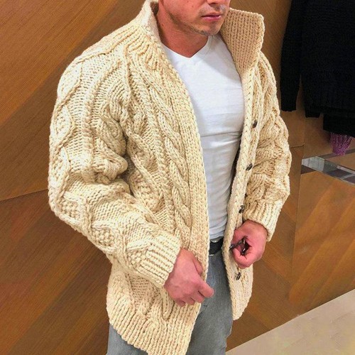 New 2024 Autumn Winter Men's Warm Coat Cardigan Sweater Stretchy Long Sleevev - Picture 26 of 28