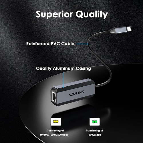 WAVLINK USB C to Ethernet Adapter 5Gbps, Driver-free RJ45 Gigabit LAN Ethernet N - Afbeelding 3 van 8