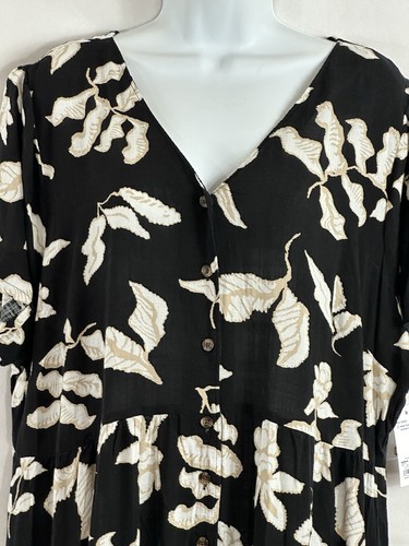 NWTs Sonoma Plus Size 4X Black Floral Button Up Tiered Maxi Dress Short Sleeve - Picture 8 of 24