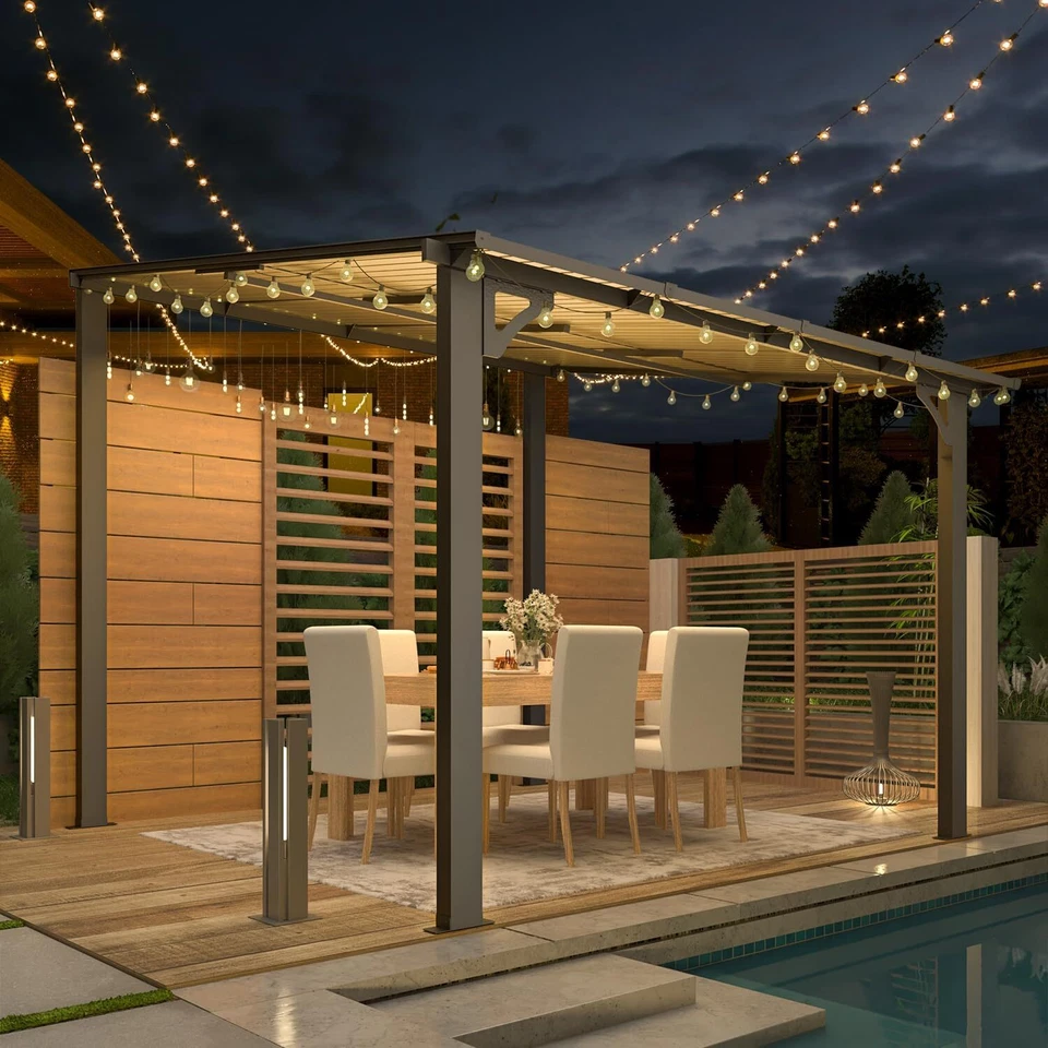 Pergola Adossée, Tonnelle de Jardin Exterieur, Gouttière Intégrée, Résistant UV - Photo 3/4