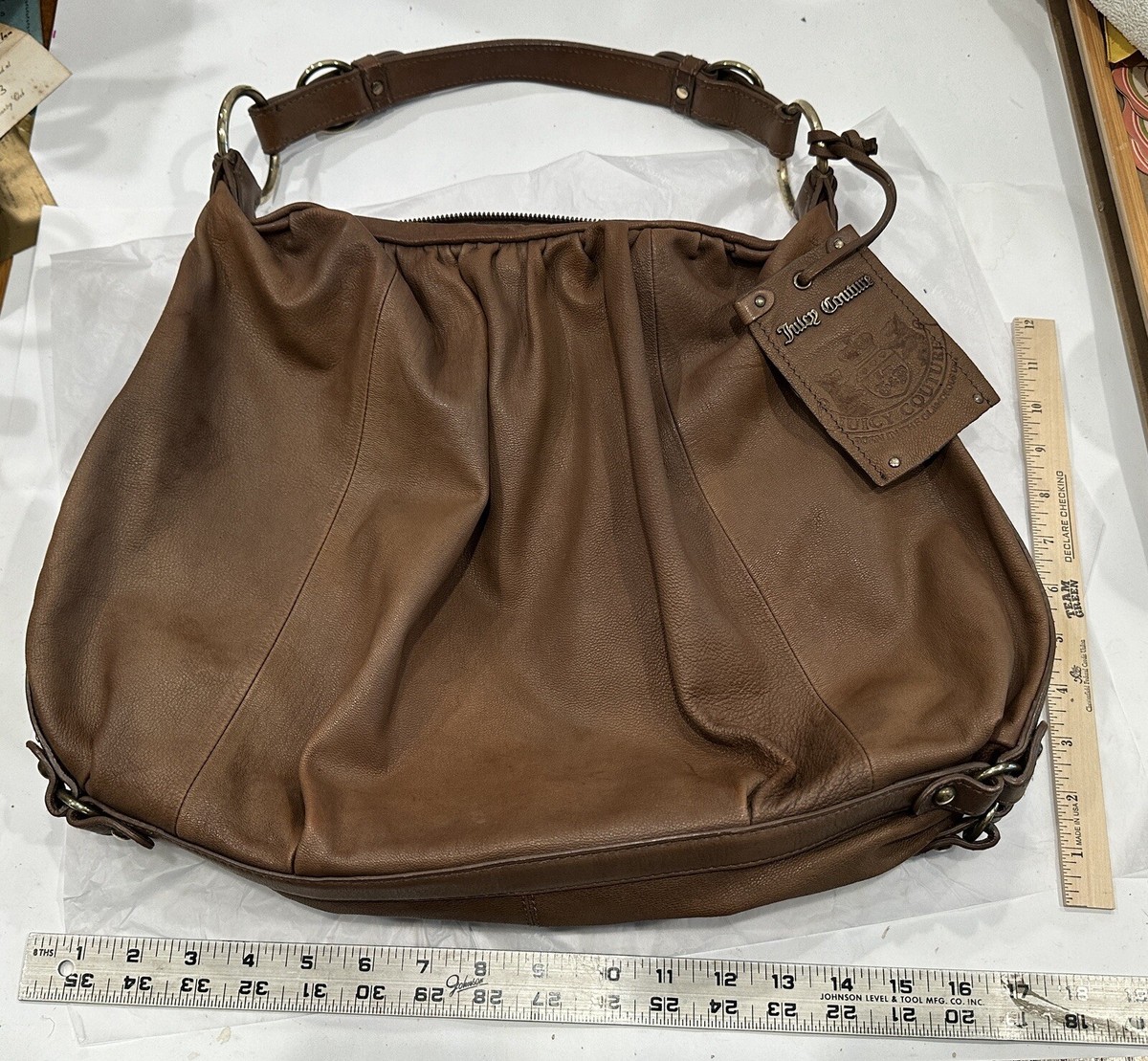 Juicy Couture Vintage Y2K Large Brown Leather Hobo Shoulder