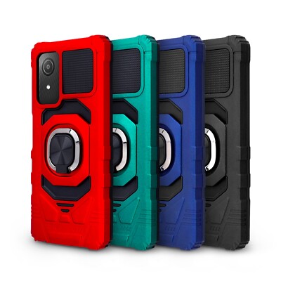 For AT&T Maestro 3 Case Shockproof Ring Stand Phone Cover w/ Tempered Glass