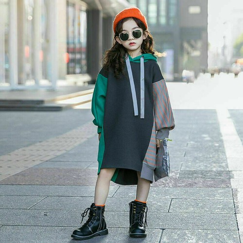 Kinder Mädchen Kapuze Baumwollpullover Freizeit Gestreift Pullover Gespleißter*/ - Bild 4 von 25