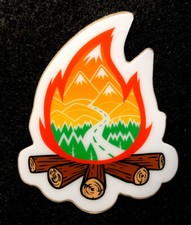 CAMPFIRE STICKER "CAMP FIRE     3 1/2 X 2 3/4  THICK WATERPROOF OUTDOOR USE