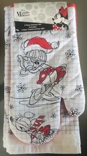 NWT Disney Minnie Mouse SKETCH 3Pc CHRISTMAS Kitchen Dish Towels Oven Mitt Set
