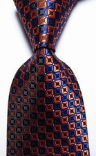 New Classic Checks Dark Blue Gold White JACQUARD WOVEN Silk Men's Tie Necktie