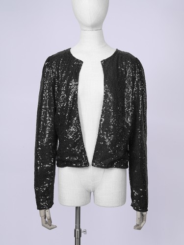 Women's Sequin Jacket Glitter Cropped Blazer Shiny Open Front Bolero Cardigan - Picture 17 of 119