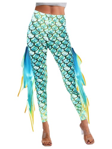 Mermaid Print Leggings for Women Fish Scale High Waisted Pants Cosplay Costume - Picture 89 of 142