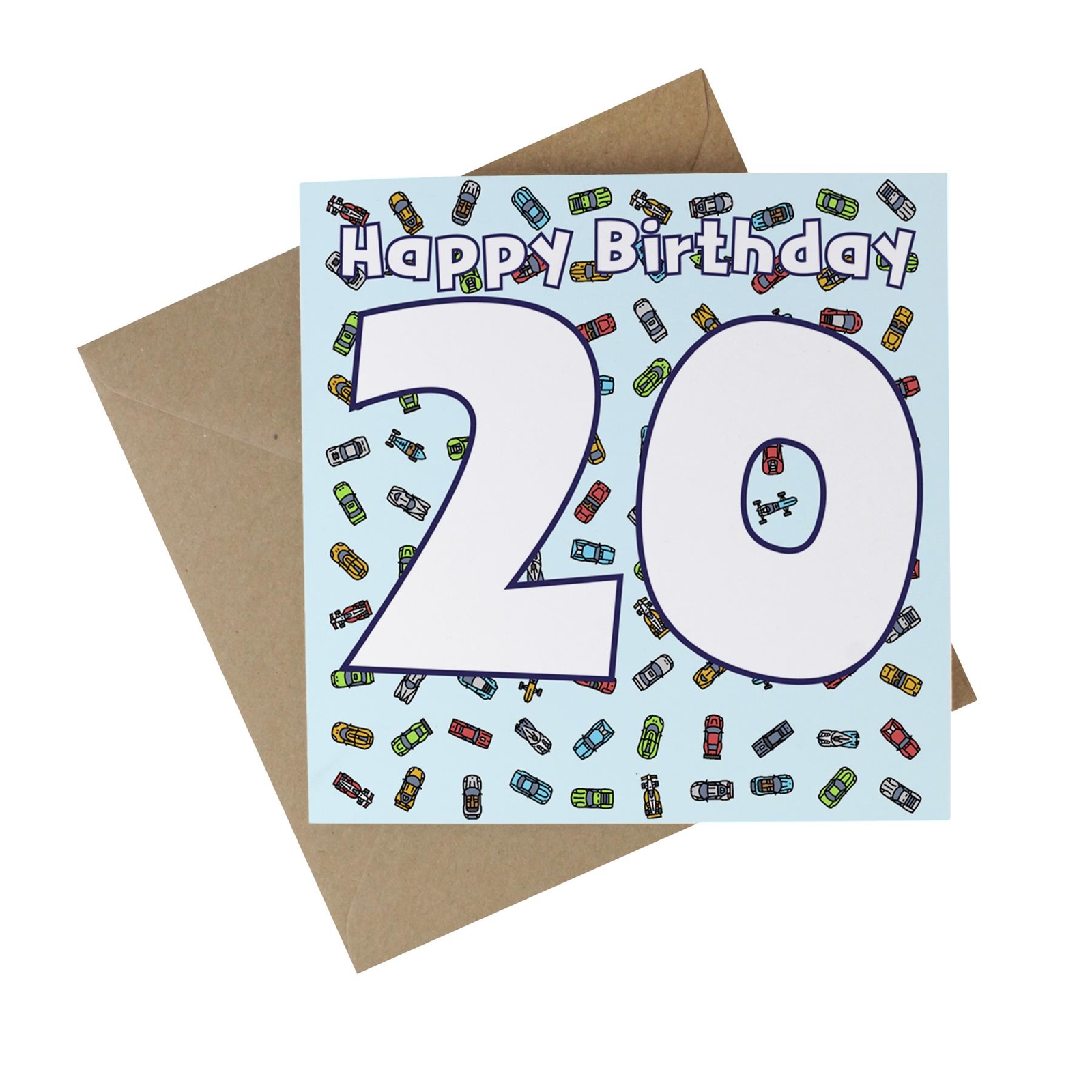 Race Cars 20th Birthday Recycled Paper Age Card - Eco-Friendly Greetings Card