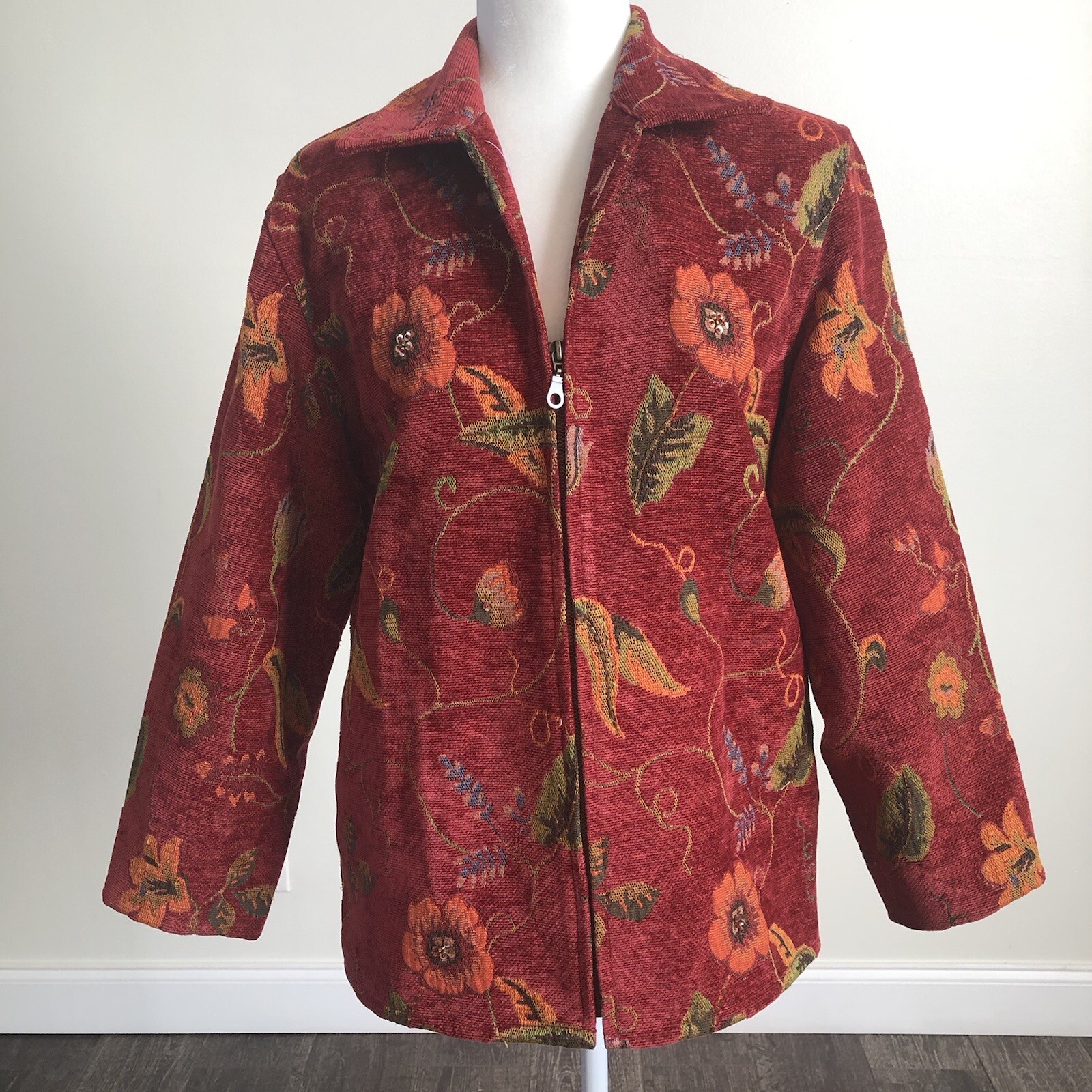 Vtg Flashback Women’s Tapestry LS Floral Embellished Blazer Jacket Sz M