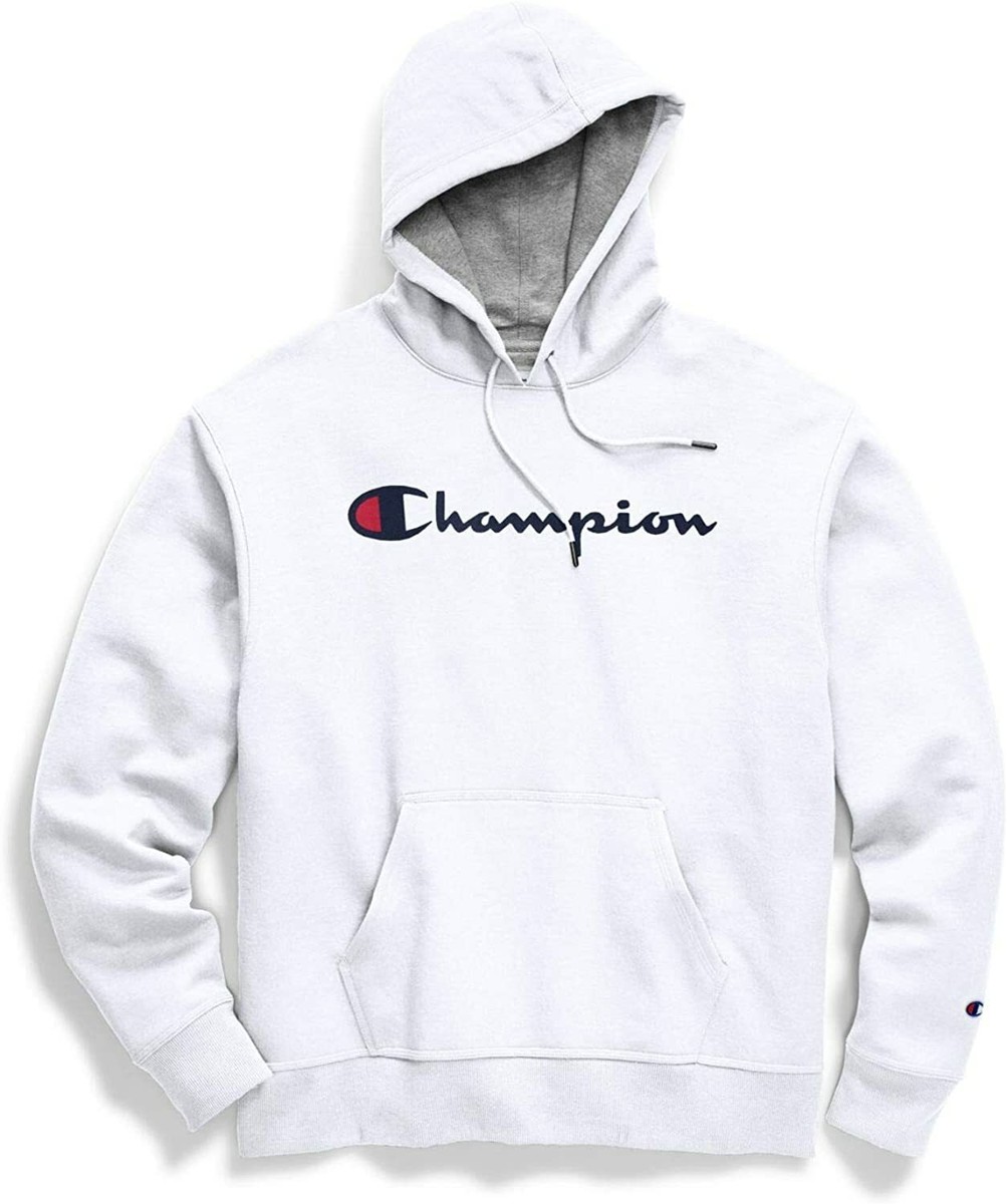 Champion Men's Graphic PowerBlend Fleece Pullover Hood White Size