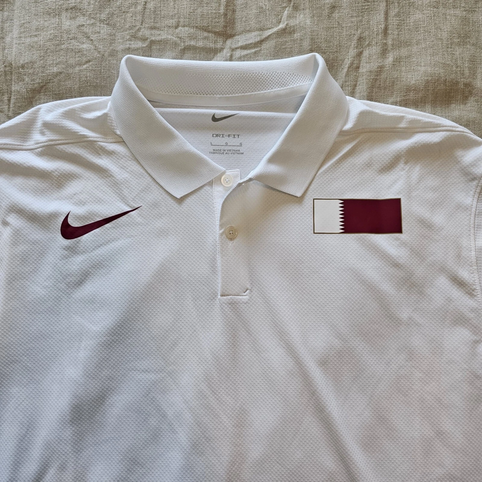 Nike Pro Elite Qatar Team Polo Mens Large White Dri-Fit CT0758-100 New Rare