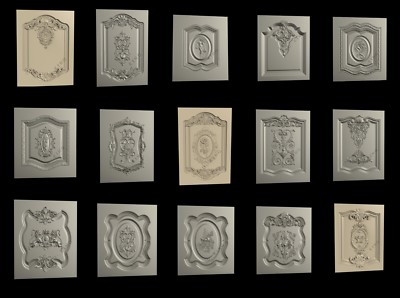 15 PCS 3D STL Model DOORS & CABINETS 1 for CNC Router Aspire Artcam 3D Printer 