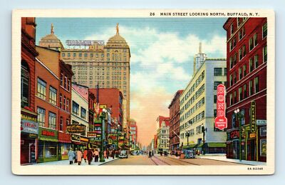 c1920s Buffalo, NY Postcard - MAIN STREET, looking North - Bond's, Jewelry, Cars