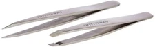 NEW Tweezerman Petite Tweeze Set: Slant Tweezer + Point Tweezer - (Black Leather