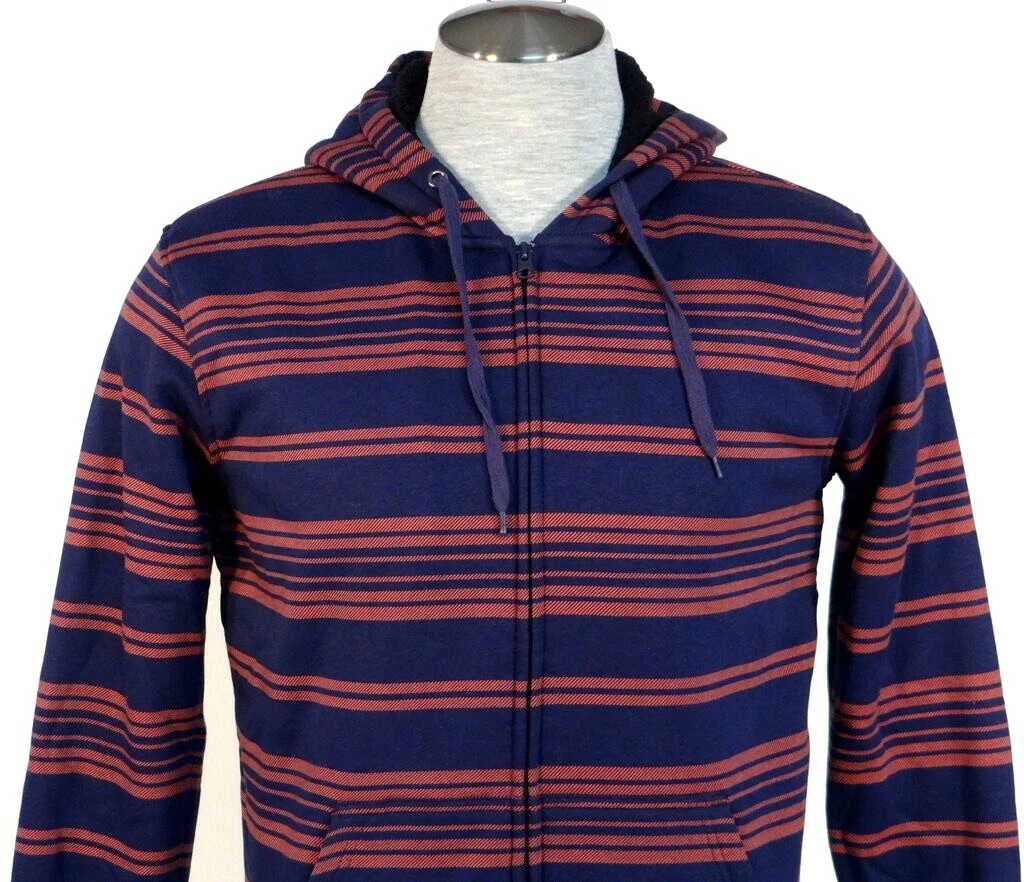 Quiksilver Blue Red Brodes Stripe Sherpa Lined Hooded Jacket Hoodie Men s NWT