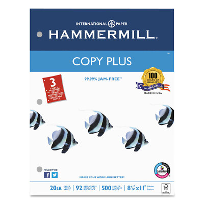 Hammermill Copy Plus Copy Paper 3-Hole Punch 92 Brightness 20lb Ltr White 500