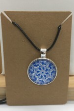 20" Black Pendant Necklace Glass Dome 25mm Cabochons Silvertone Bezel New 399