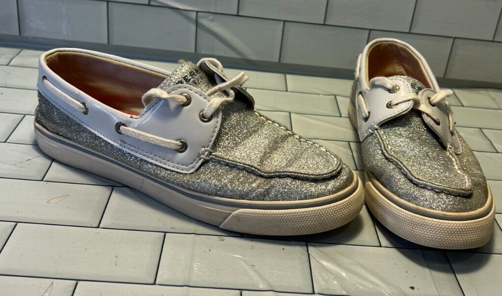 Sperry Top Sider Boat Shoes Womens M 39 Silver Glitter Sparkle