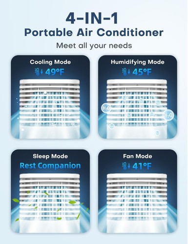 4-IN-1 Portable Air Conditioners, Evaporative Cooler w/ 4 Modes & 3 White - Picture 2 of 8