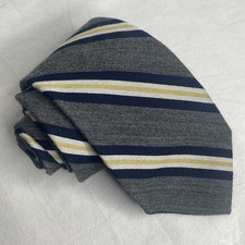 Brooks Brothers Makers Wool Blend Woven Preppy Tie Gray Blue Yellow Stripe Neck