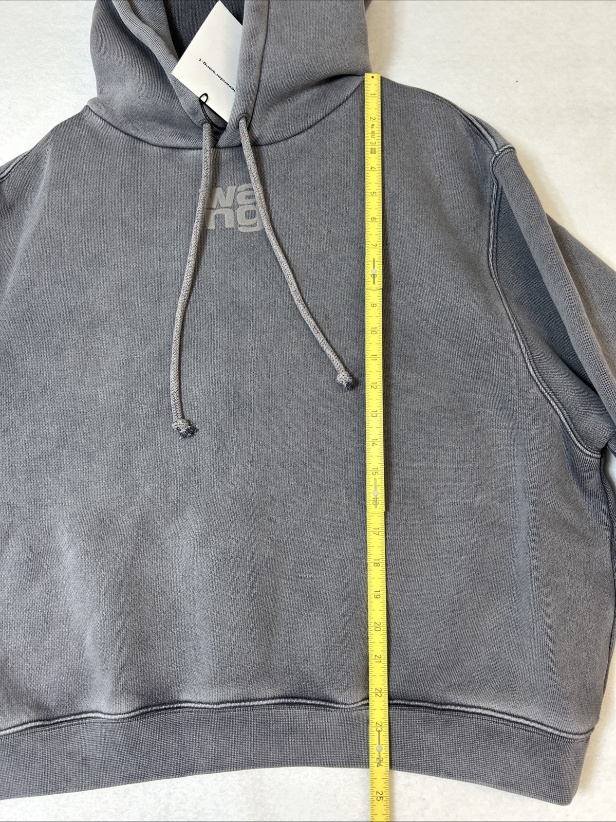 ALEXANDER WANG Essential Terry Hoodie Gray Puff Logo in Acid Fog image 8