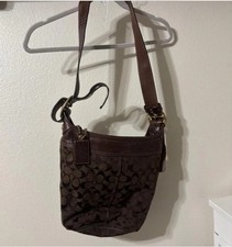 Coach Brown Signature Logo Adjustable Strap Gold Hardware Shoulder Bag