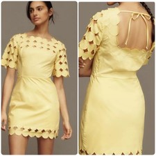 Anthropologie Cutwork Shift Mini Dress Yellow Size 2