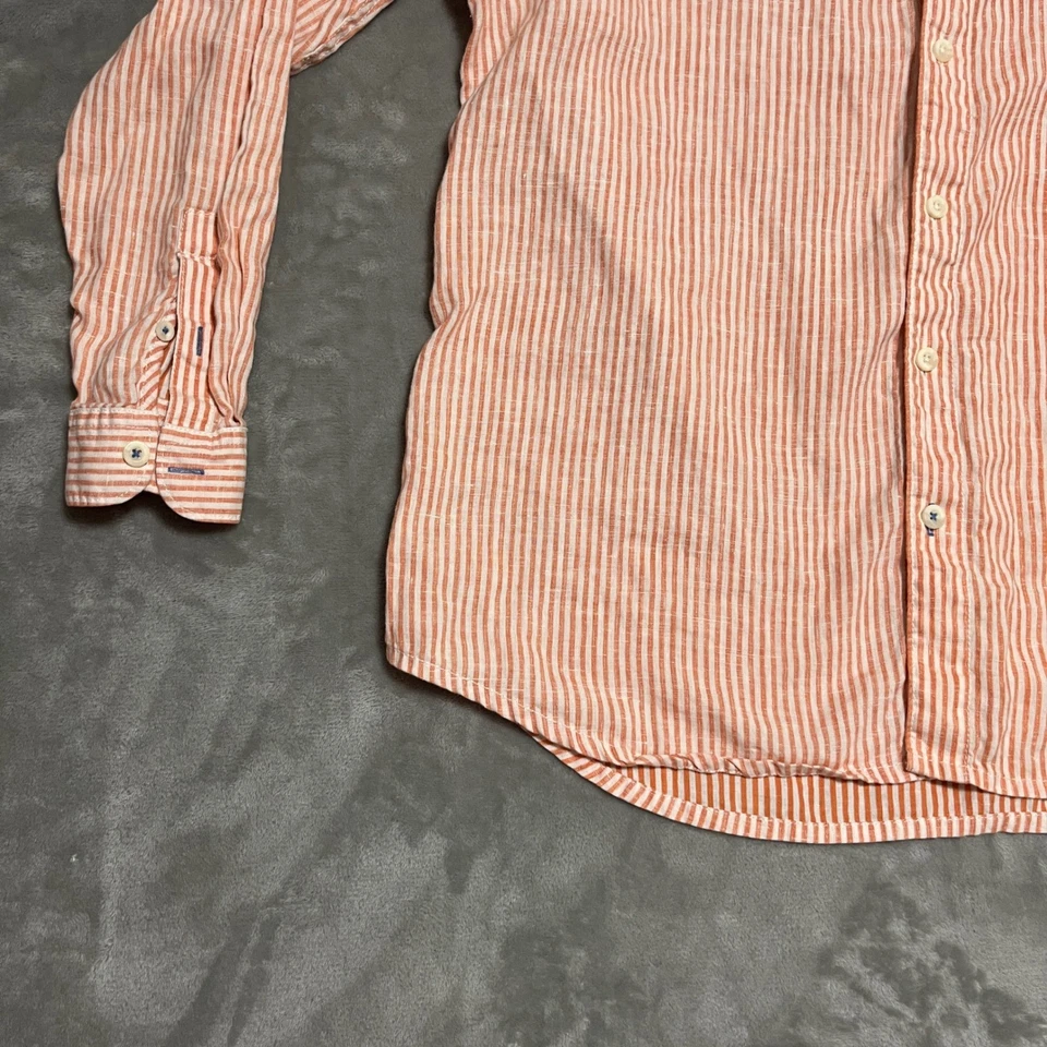 Tommy Bahama 放松亚麻混纺橙色白色条纹长袖纽扣 XXL — 第 3/4 张图片