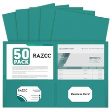 Two Pocket Folders, 50 Pack 2 Pocket Folders Fit Letter Size Paper, Turquoise