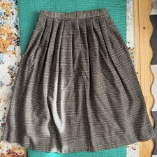 Vintage 70  s Meadowbank Plaid Beige Wool Midi Skirt Sz 14 Cottagecore Academia