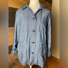 Banana Republic Blue Chambray Linen Blend Jacket Blazer, Size Medium