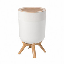 Image of Kitchen Bin with Lid, 9L Round Waste Receptacle, Wood Grain, High Leg Design