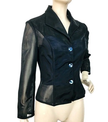 Vintage 90s Y2K EXTE' ITTIERRE Sheer Black Illusion Overlay Fitted Blouse Italy