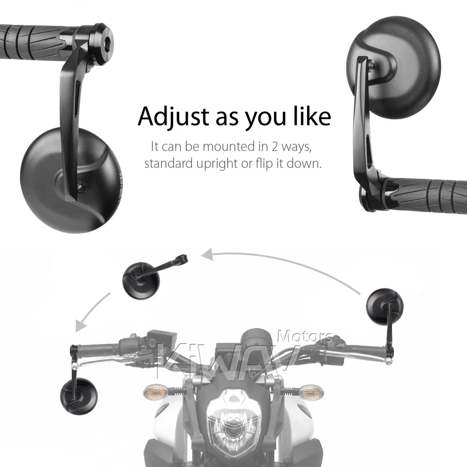 Retro Redondo Negro Barra Extremo Espejos Par Aluminio Moto Chopper Bobber Foto 4 de 4