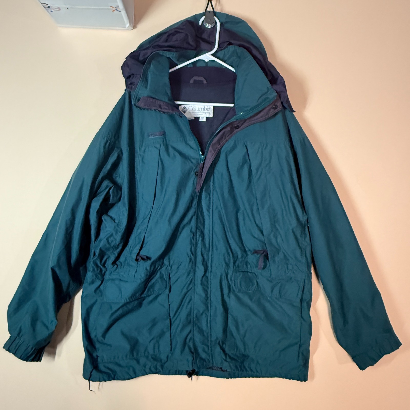 Vintage Columbia Parka Jacket Shell Hoodie Hoody Forest Green Men's Size Large L