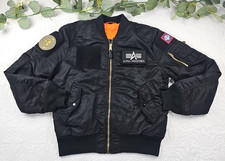 Alpha Industries Black Satin Flyer Jacket Bomber MA-1 Slim XL Patches Reversible