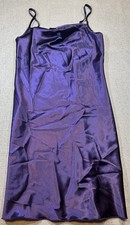 2692 Bebe Purple Satin Slip Dress Made USA Bias Cut Spaghetti Strap Size S Midi