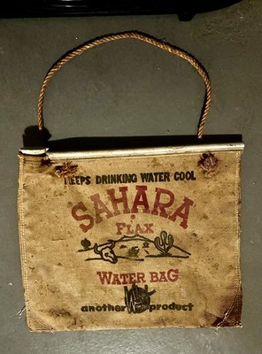 Vintage Sahara Flax Drinking Waterbag Original Wenzel Canvas Plastic Stopper