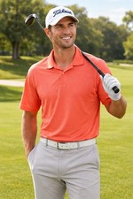 PGA Tour Golf Polo Performance Stretch Shirt Athletic Mens L Orange Short Sleeve