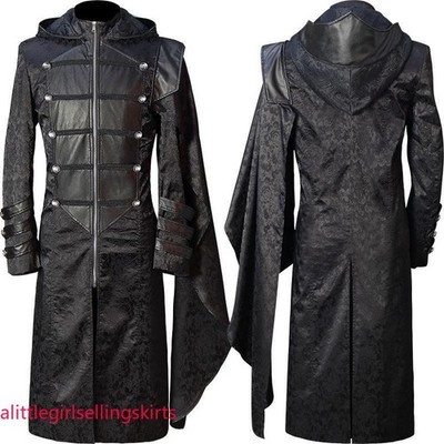 Men's Stand Collar Jacket Zip Cloak Coat Steampunk Gothic Retro Occident Casual