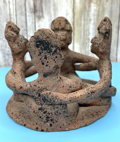 Vintage Aztec Mayan Circle of Friends 4 People Candle Holder Clay ...