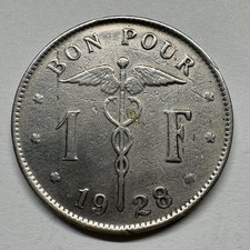 1928 Belgium 1 Franc - Coin #C-093