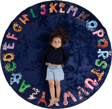 ABC Kids XL 6 ft Alphabet Rug - Nursery  Classroom - Circle Blue